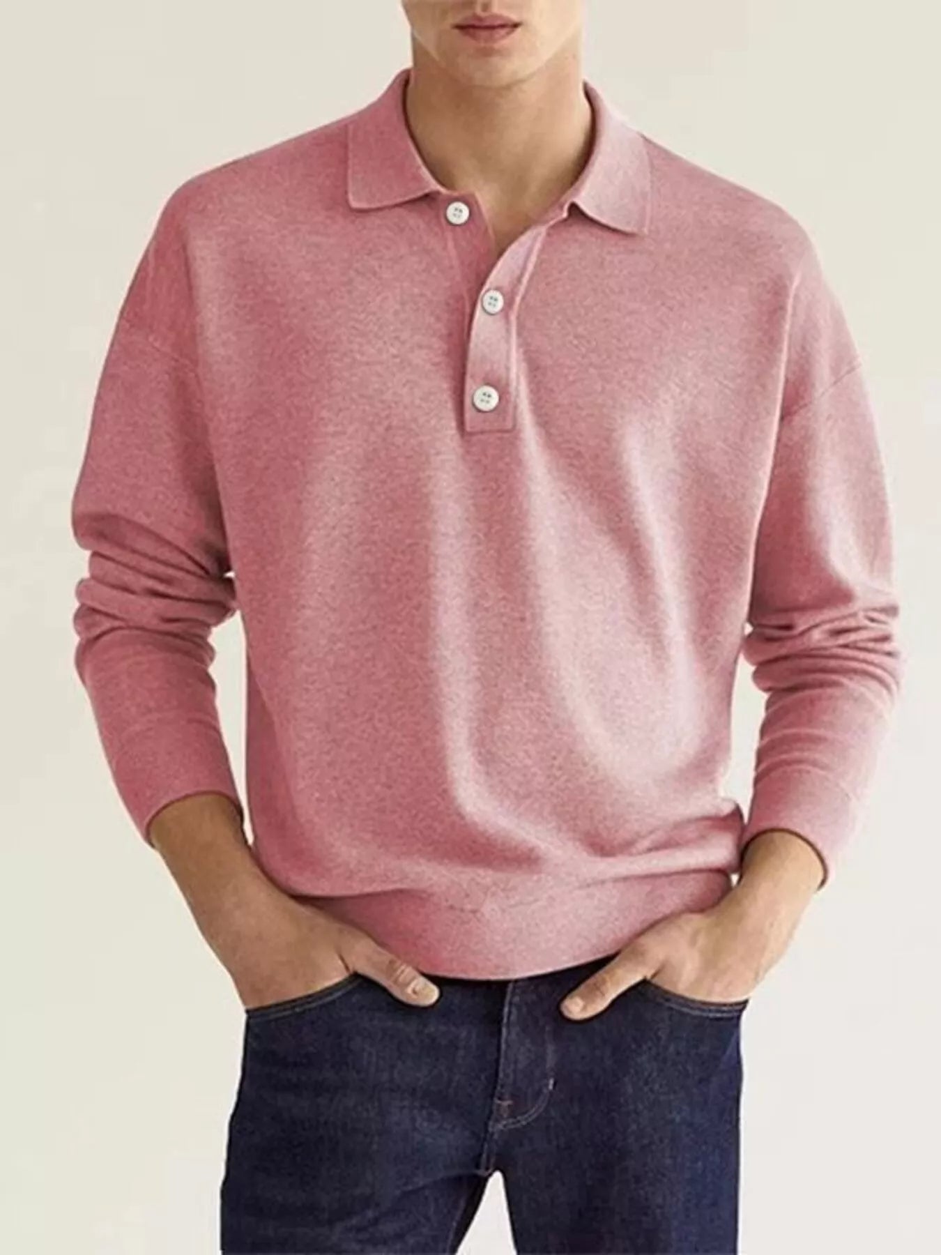 Men's Plus Size Long Sleeve Casual Polo Shirt - cas7m