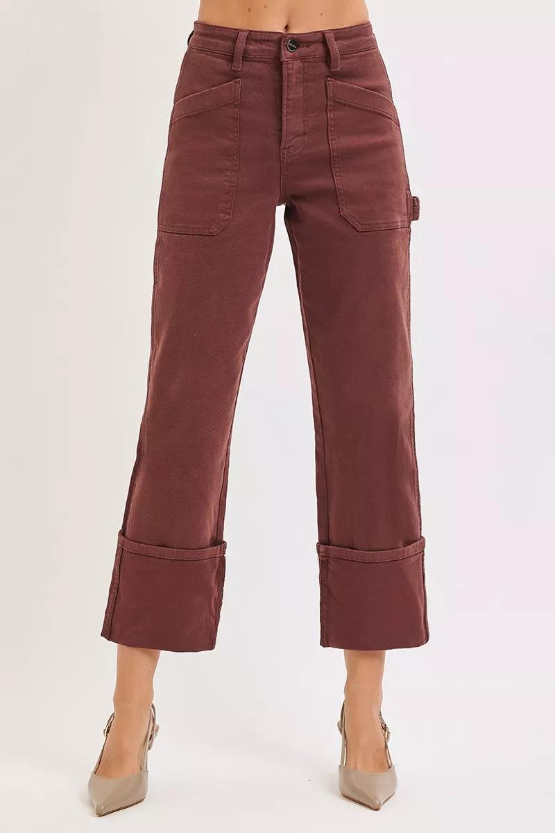RISEN Full Size High Rise Wide Straight Cuffed Patch Jeans Plus Size - cas7m