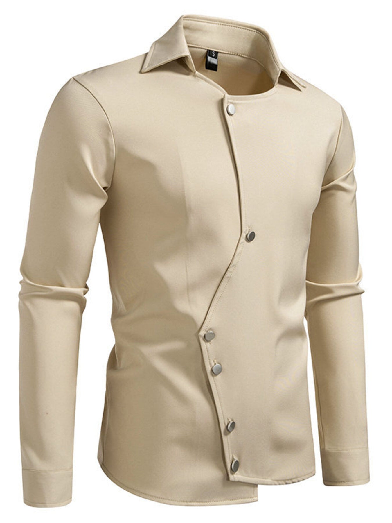 Men's Asymmetrical Button-Down Long Sleeve Shirt - cas7m