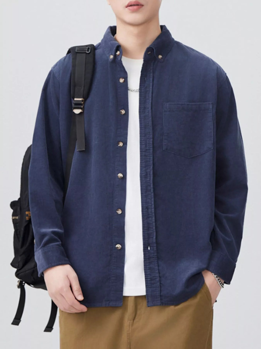 Men's Plus Size Button Up Long Sleeve Shirt - cas7m