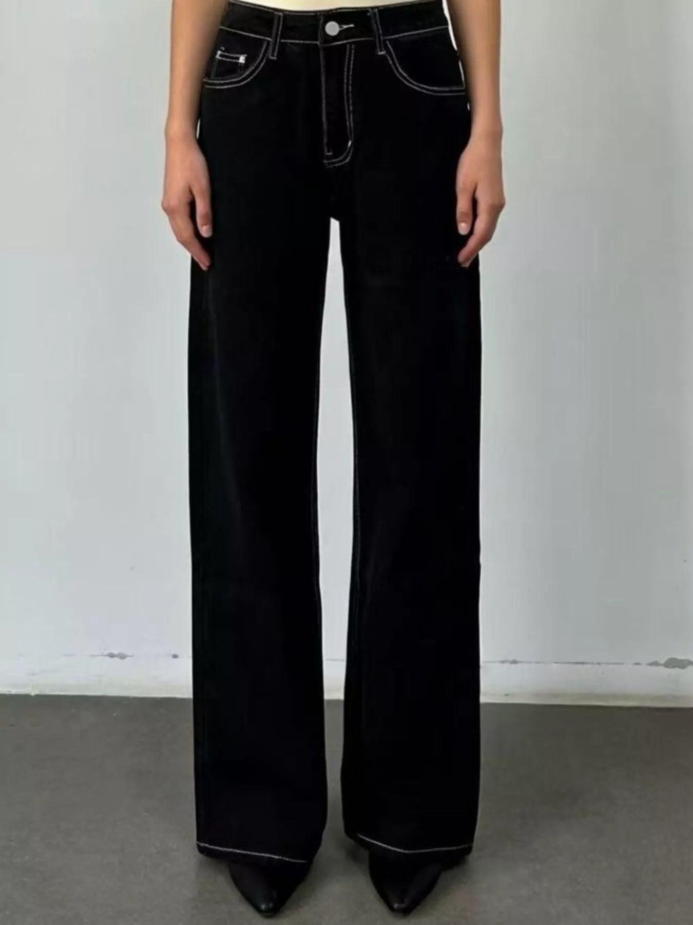 Wide Leg Washed Jeans - cas7m