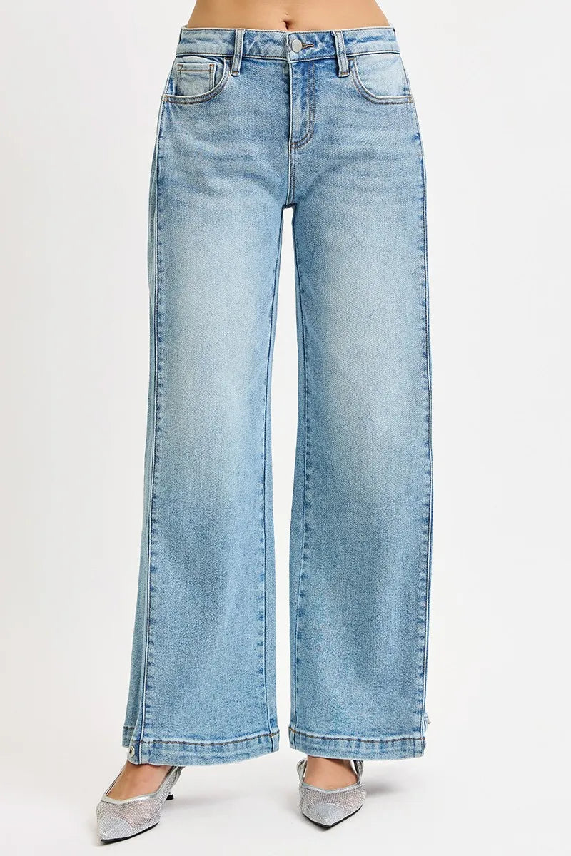 RISEN Mid Rise Wide Barrel Transferable Leg Snap Jeans - cas7m