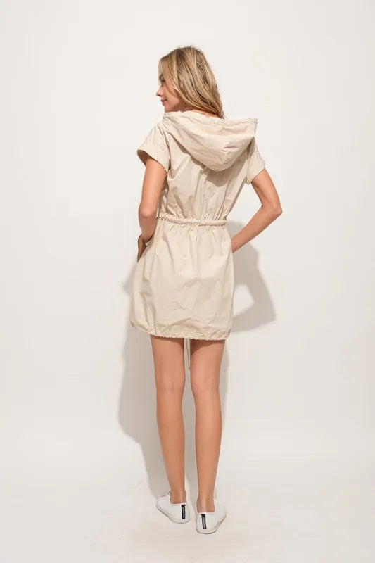 And The Why Short Sleeve String Details Hooded Mini Dress - cas7m