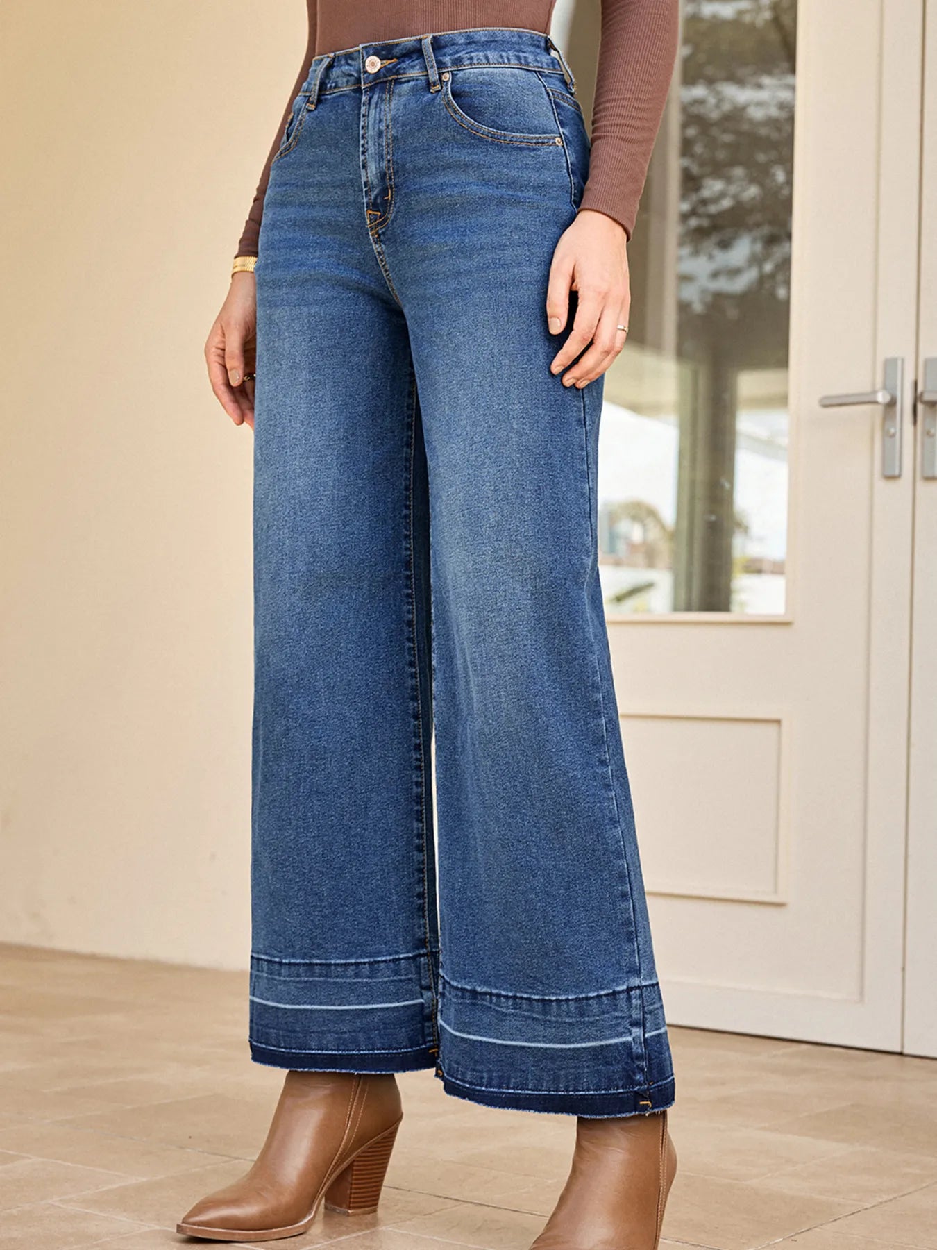 High Waist Wide Leg Washed Jeans - cas7m
