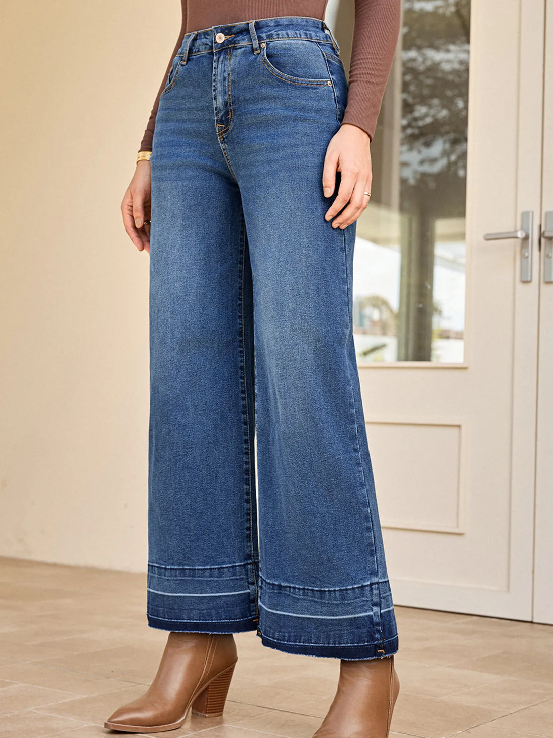 High Waist Wide Leg Washed Jeans - cas7m