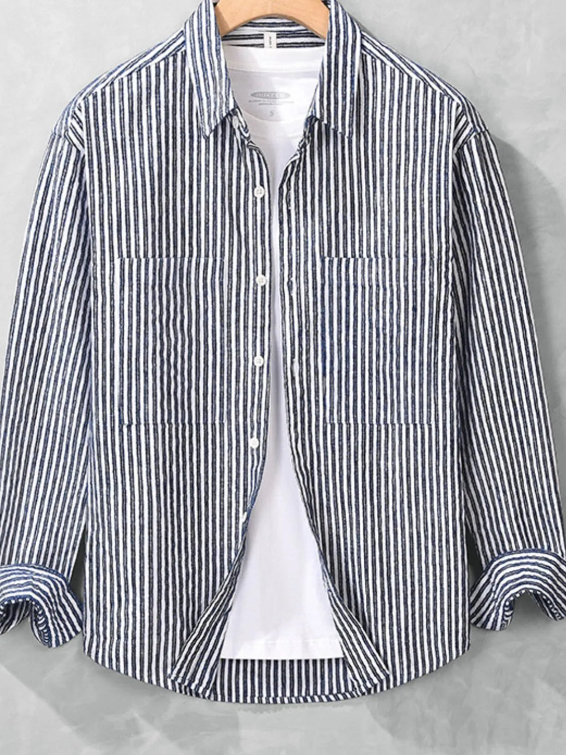 Men's Plus Size Striped Long Sleeve Shirt - cas7m