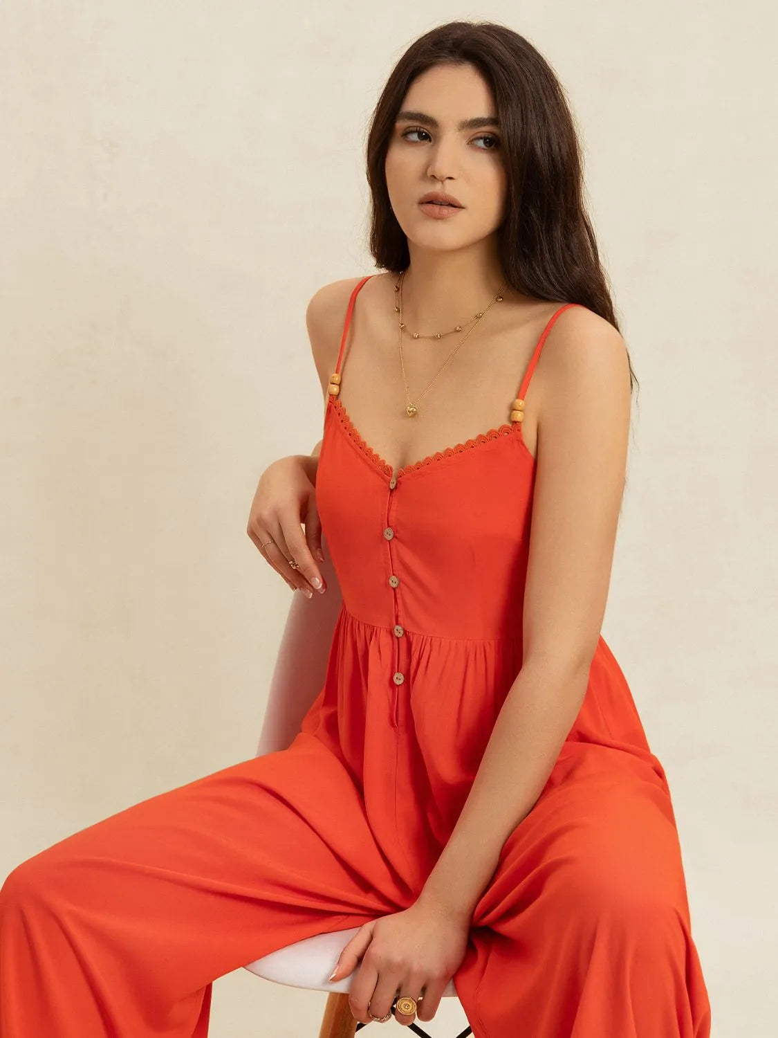 V-Neck Spaghetti Strap Jumpsuit - cas7m