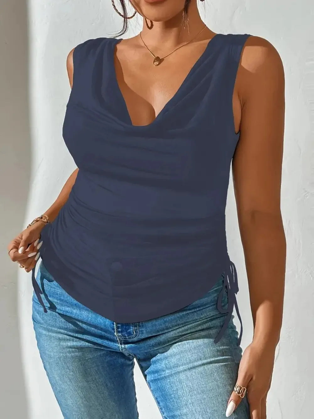 Side Drawstring Ruched Tank - cas7m