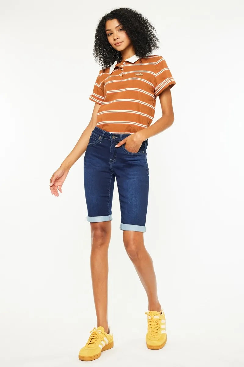 Kancan Mid Rise Bermuda Denim Shorts - cas7m