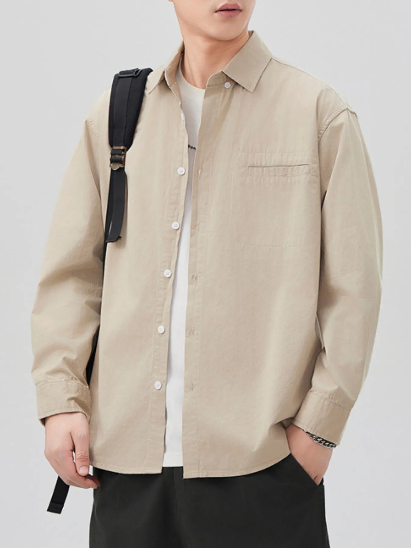 Men's Plus Size Button Up Long Sleeve Shirt - cas7m