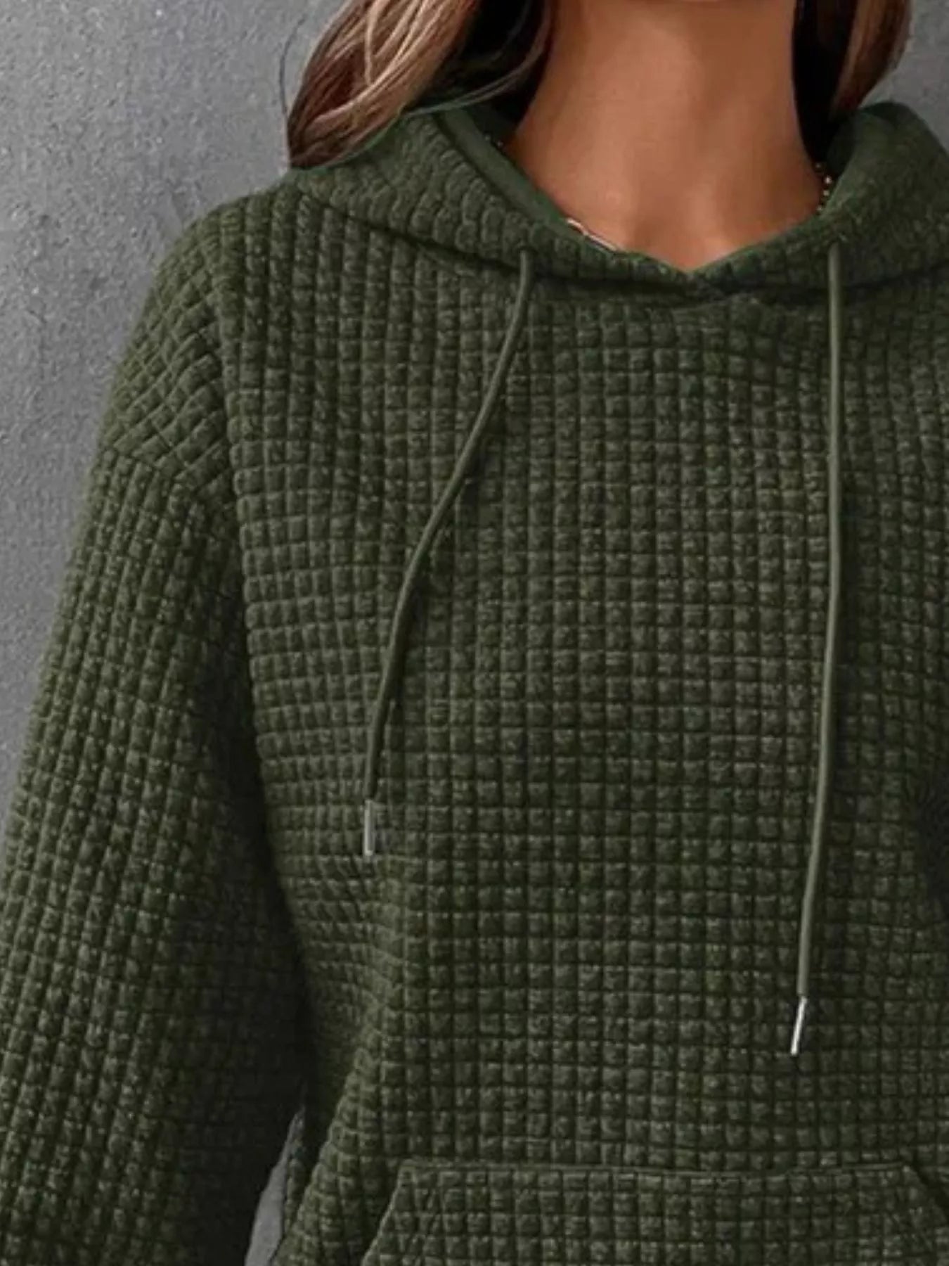 Full Size Textured Kangaroo Pocket Hoodie Plus Size - cas7m