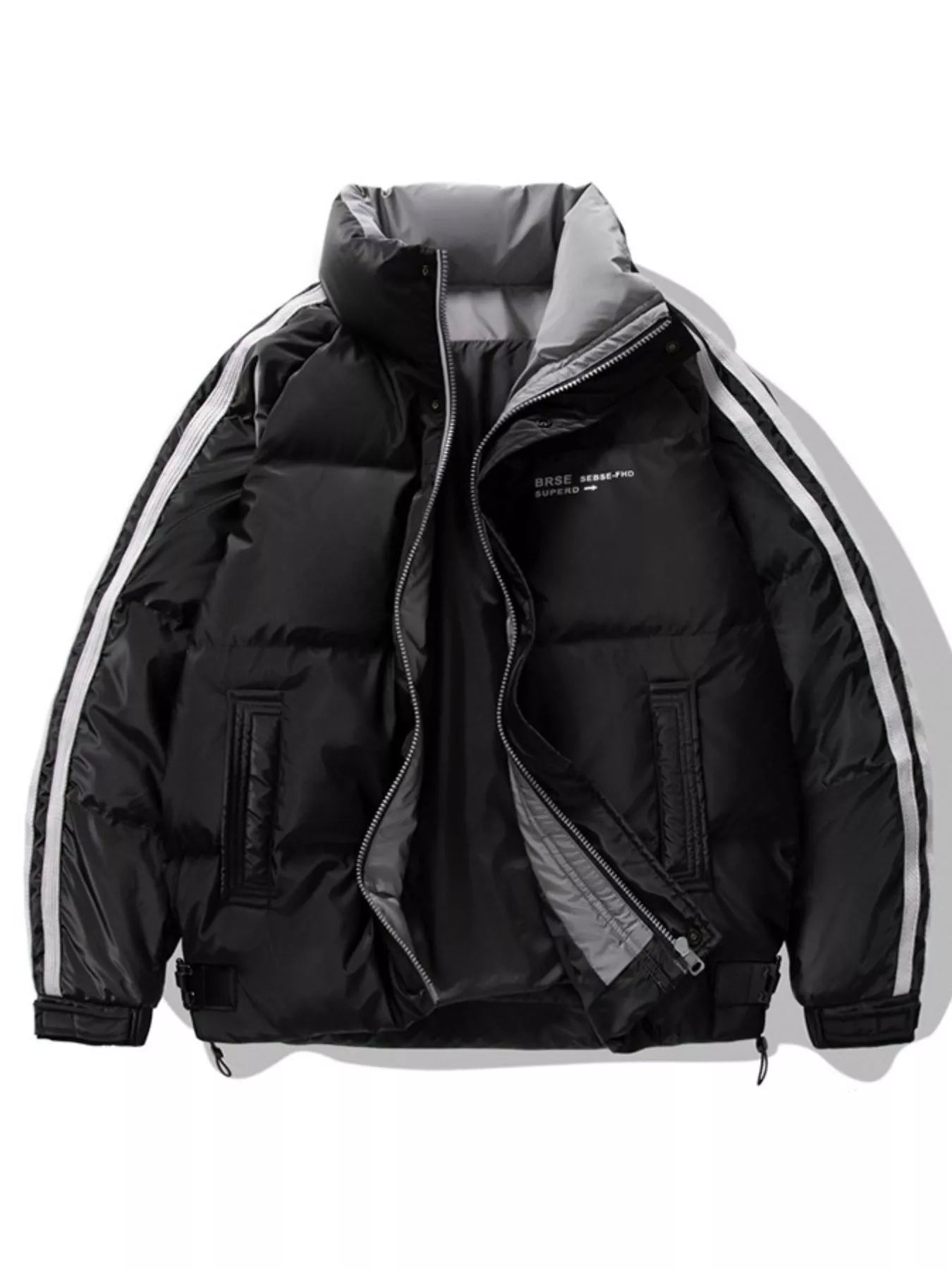 Men's Plus Size Striped Padded Puffer Jacket - cas7m