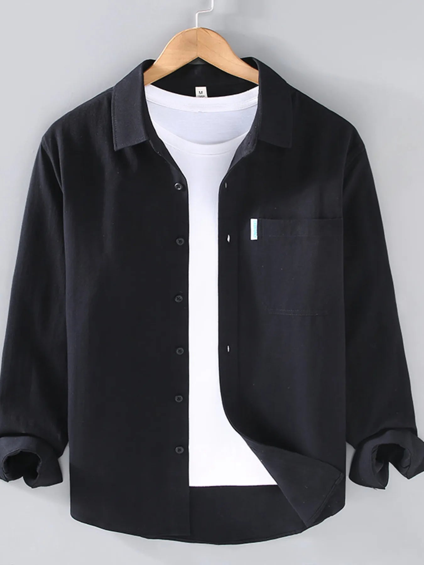 Men's Plus Size Long Sleeve Button-Up Shirt - cas7m