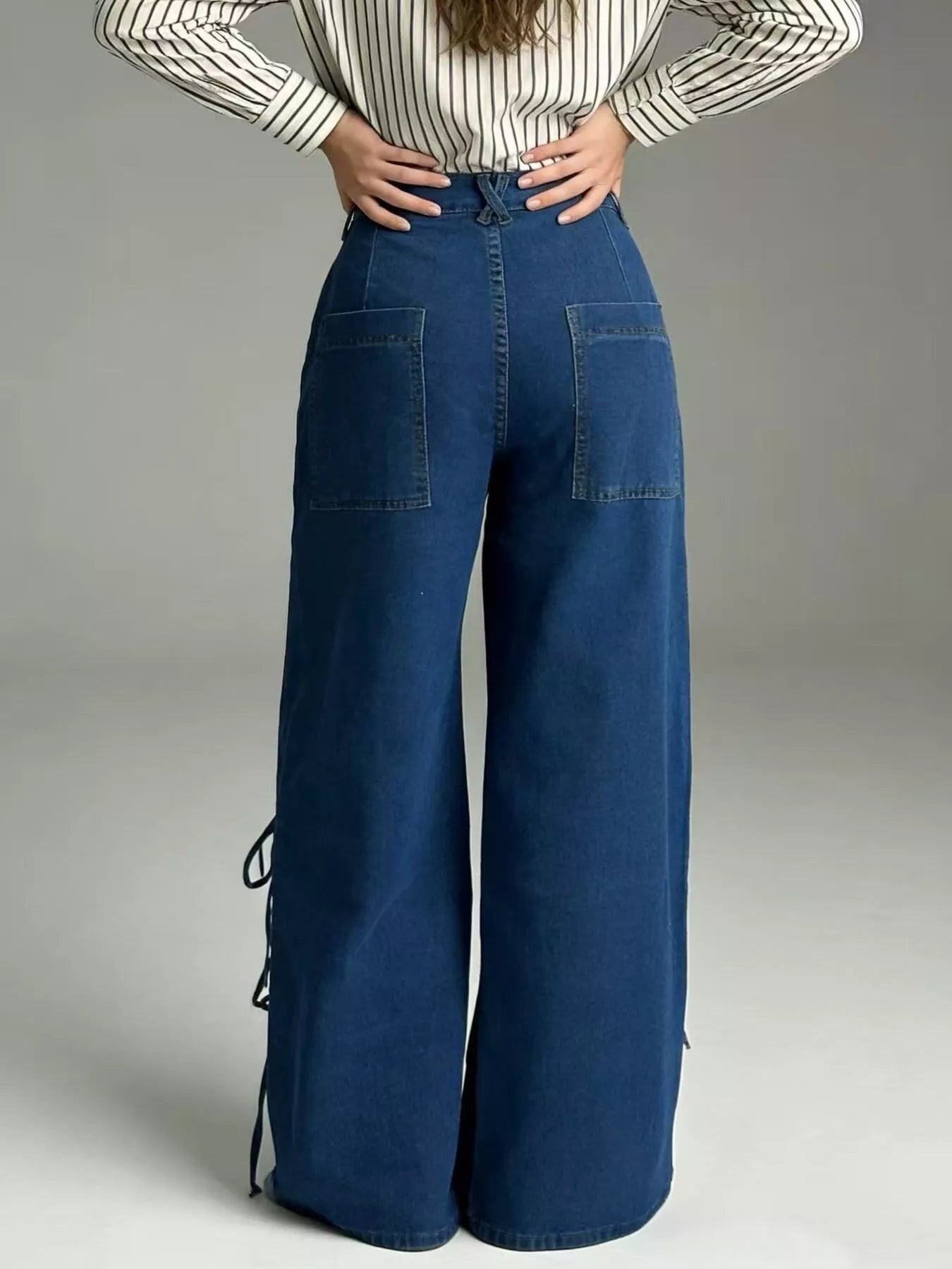 Lace-Up Wide Leg Jeans - cas7m