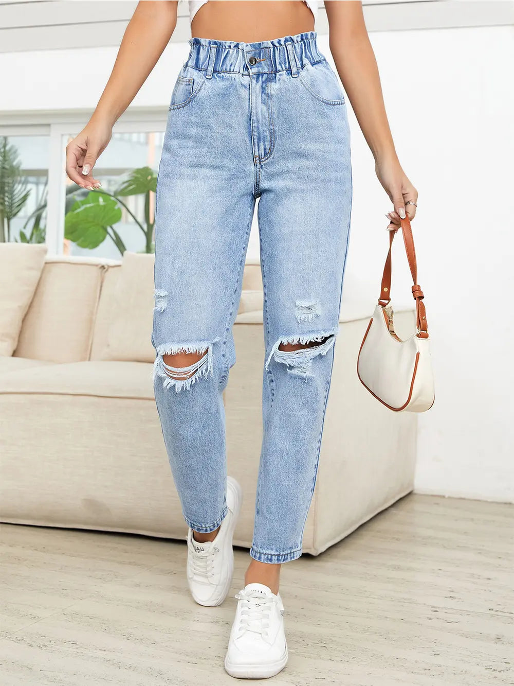 Distressed High Waist Jeans - cas7m