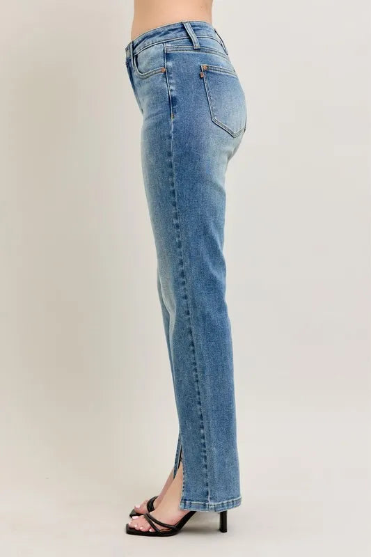 Judy Blue Full Size High Waist Vintage Wash Front Seam & Slit Straight Plus Size - cas7m