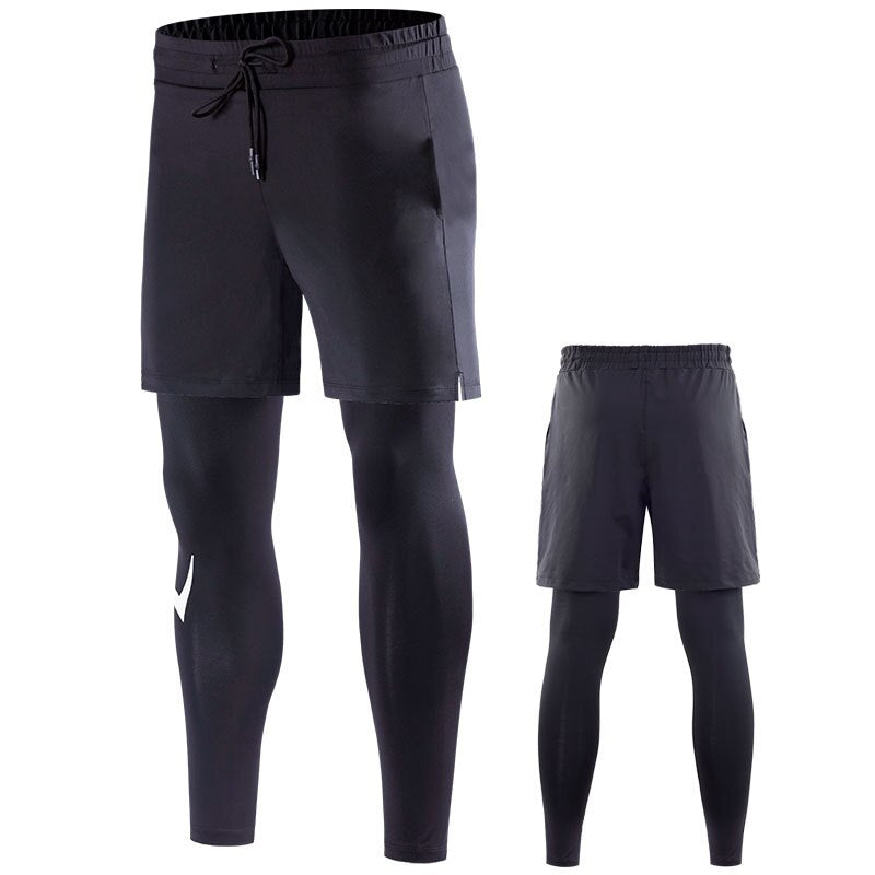 Men's Quick-Dry Elastic Fitness Pants - Two-Piece Look - cas7m