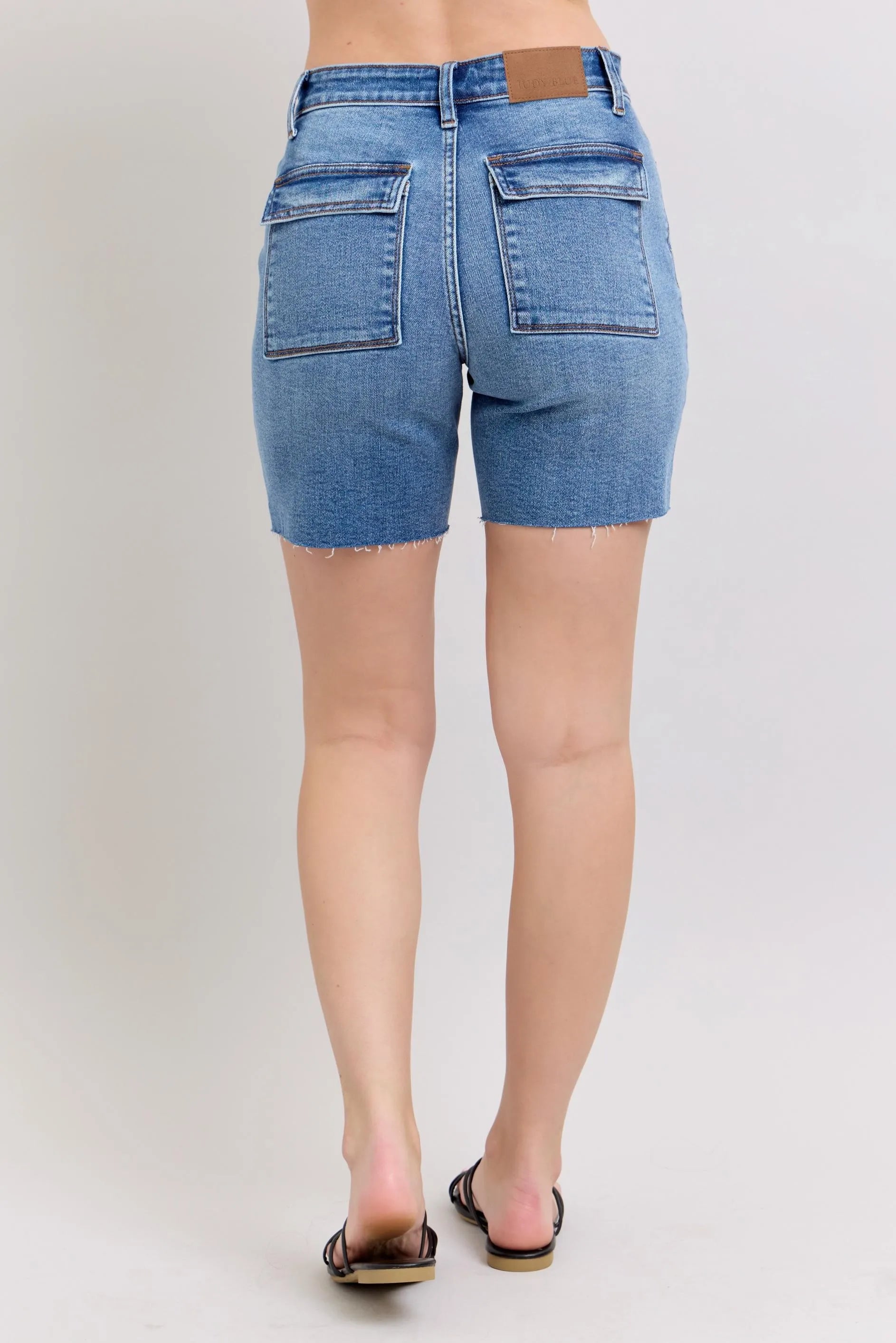 Judy Blue Full Size Mid Rise Bermudas Denim Shorts W/ Back Flap Pockets Plus Size - cas7m