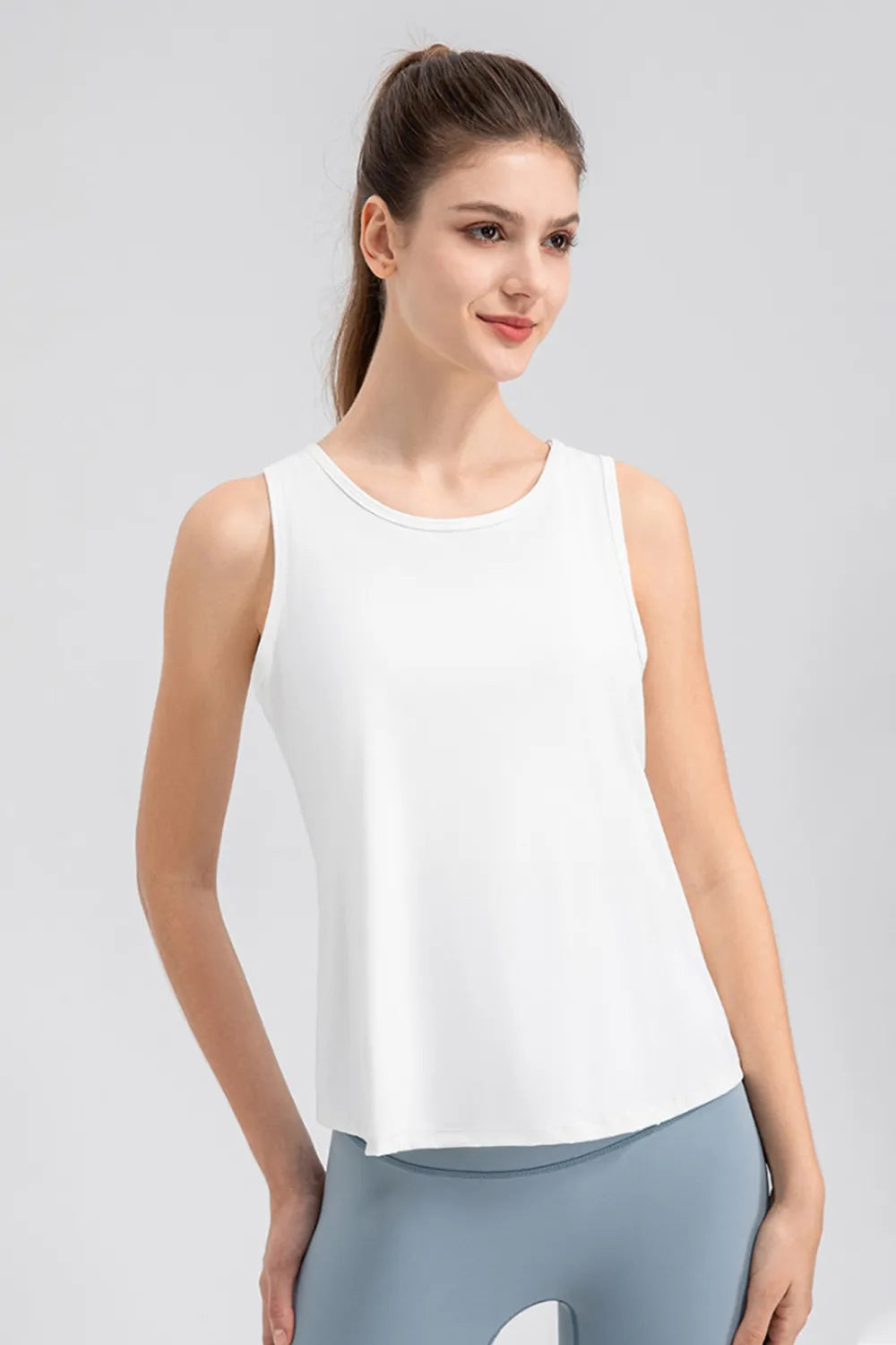 Wide Strap Round Neck Active Tank - cas7m