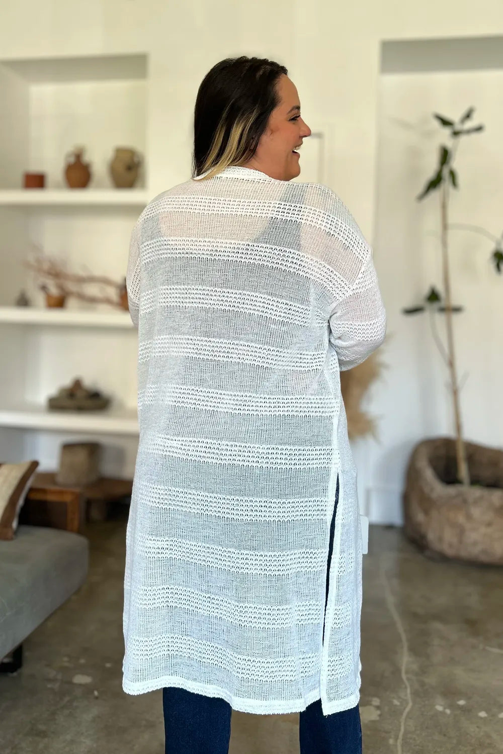 Double Take Full Size Open Front Longline Cardigan - cas7m