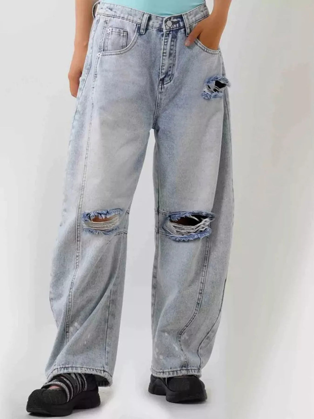 Distressed Wide Leg Jeans - cas7m