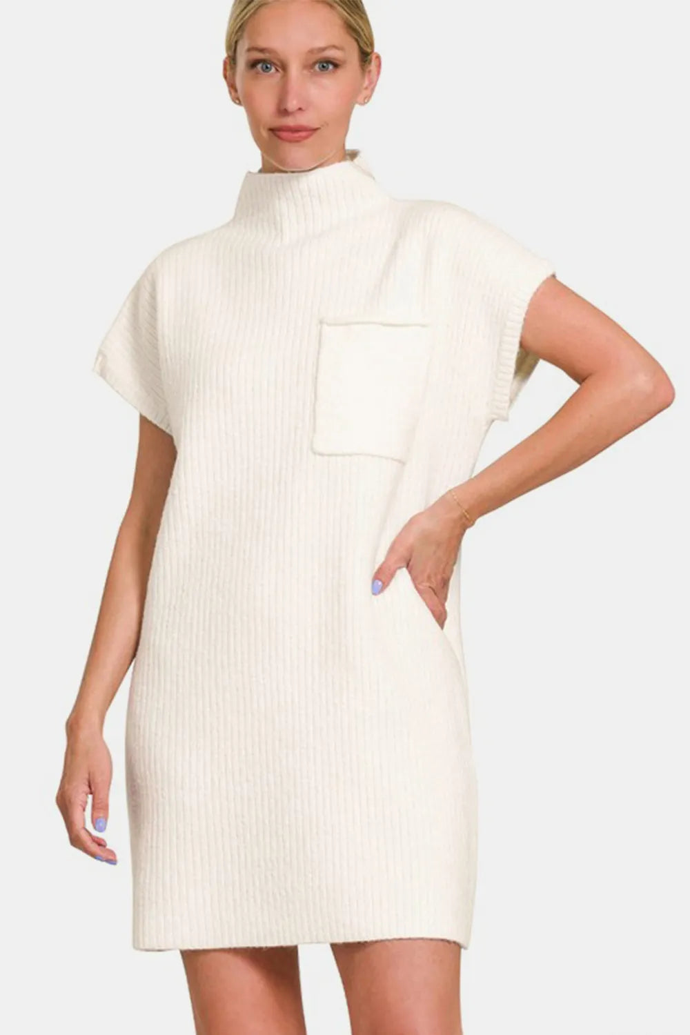 Zenana Short Sleeve Sweater Mini Dress - cas7m
