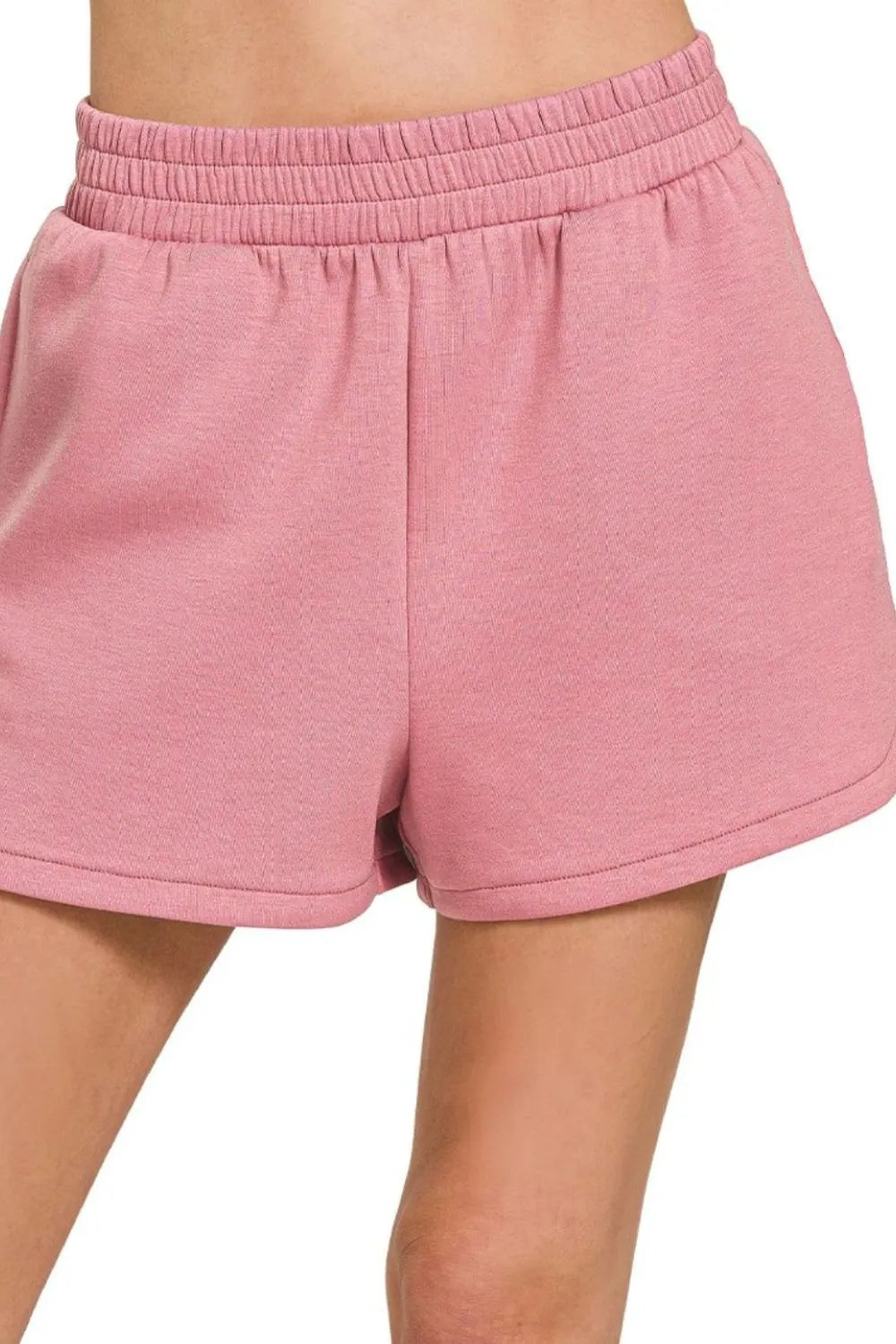 Zenana Scuba Elastic Waistband Dolphin Shorts - cas7m