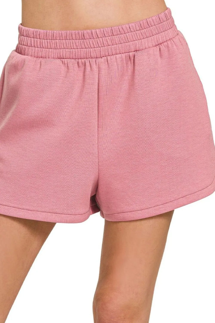 Zenana Scuba Elastic Waistband Dolphin Shorts - cas7m