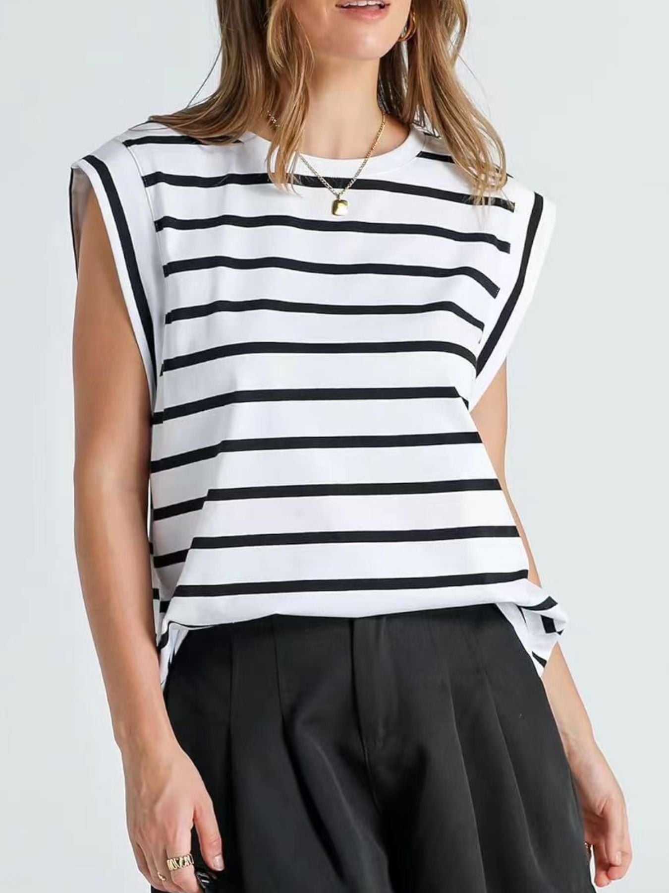 Striped Round Neck Tank - cas7m