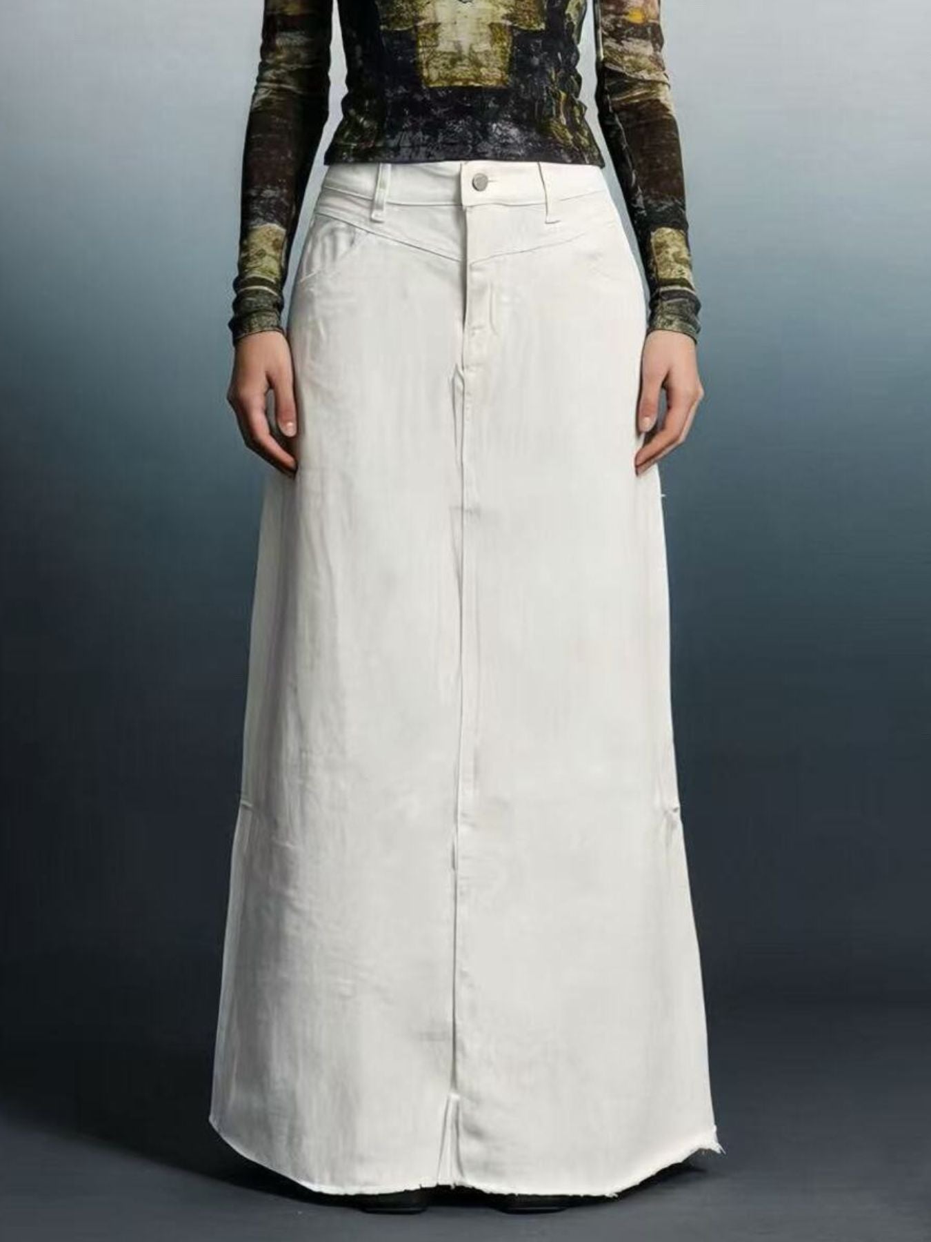 Raw Hem Maxi Denim Skirt - cas7m