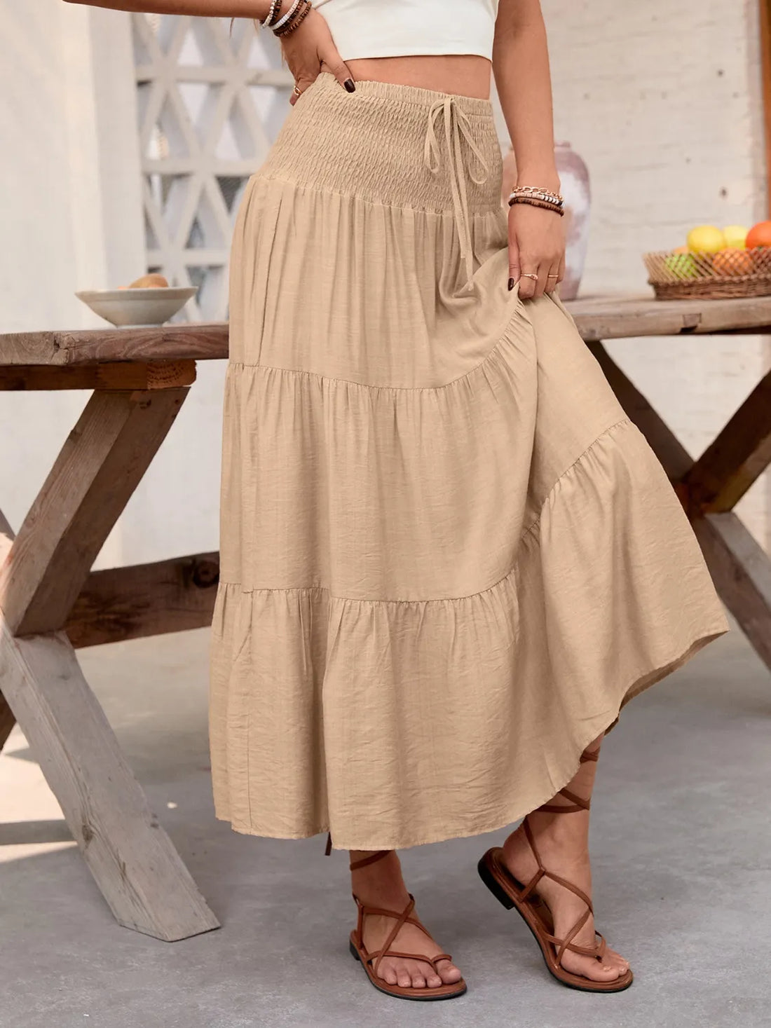 Smocked Tiered Skirt - cas7m