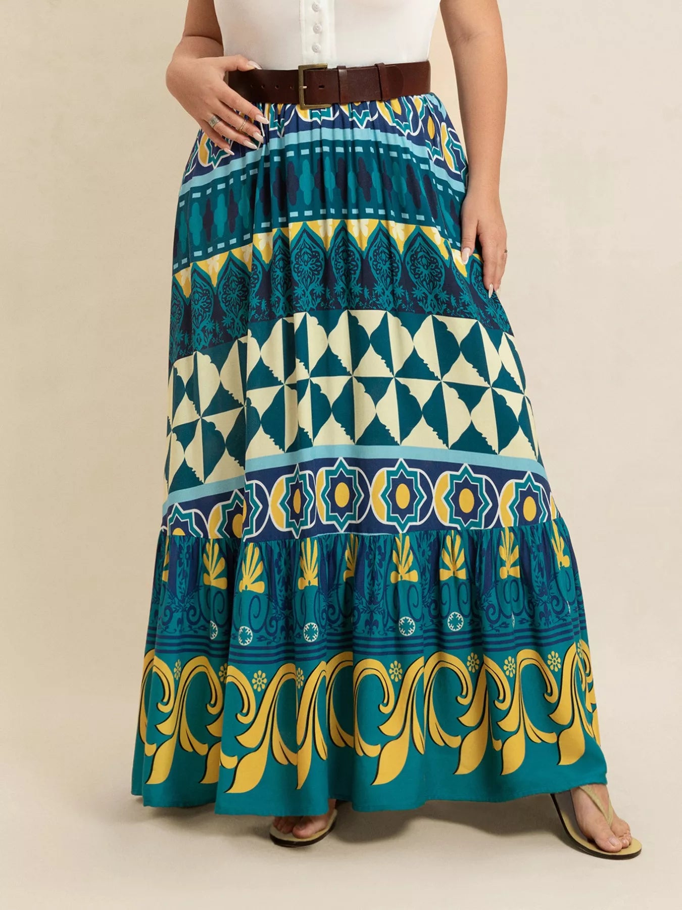 Plus Size Printed Maxi Skirt - cas7m