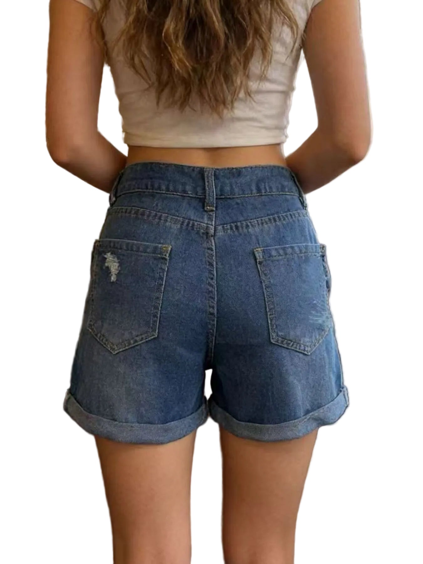 Ripped High-Waisted Denim Shorts - cas7m
