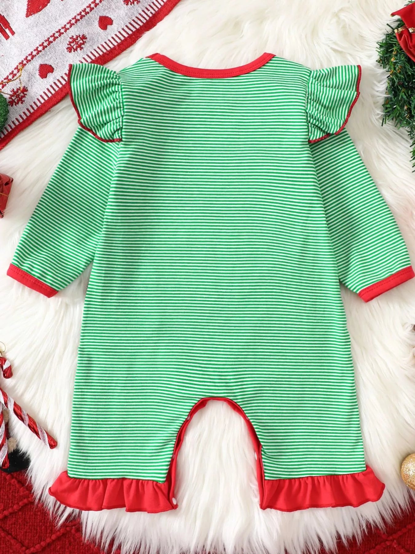 Children's Christmas-Themed Striped Snapped Legs Jumpsuit - cas7m