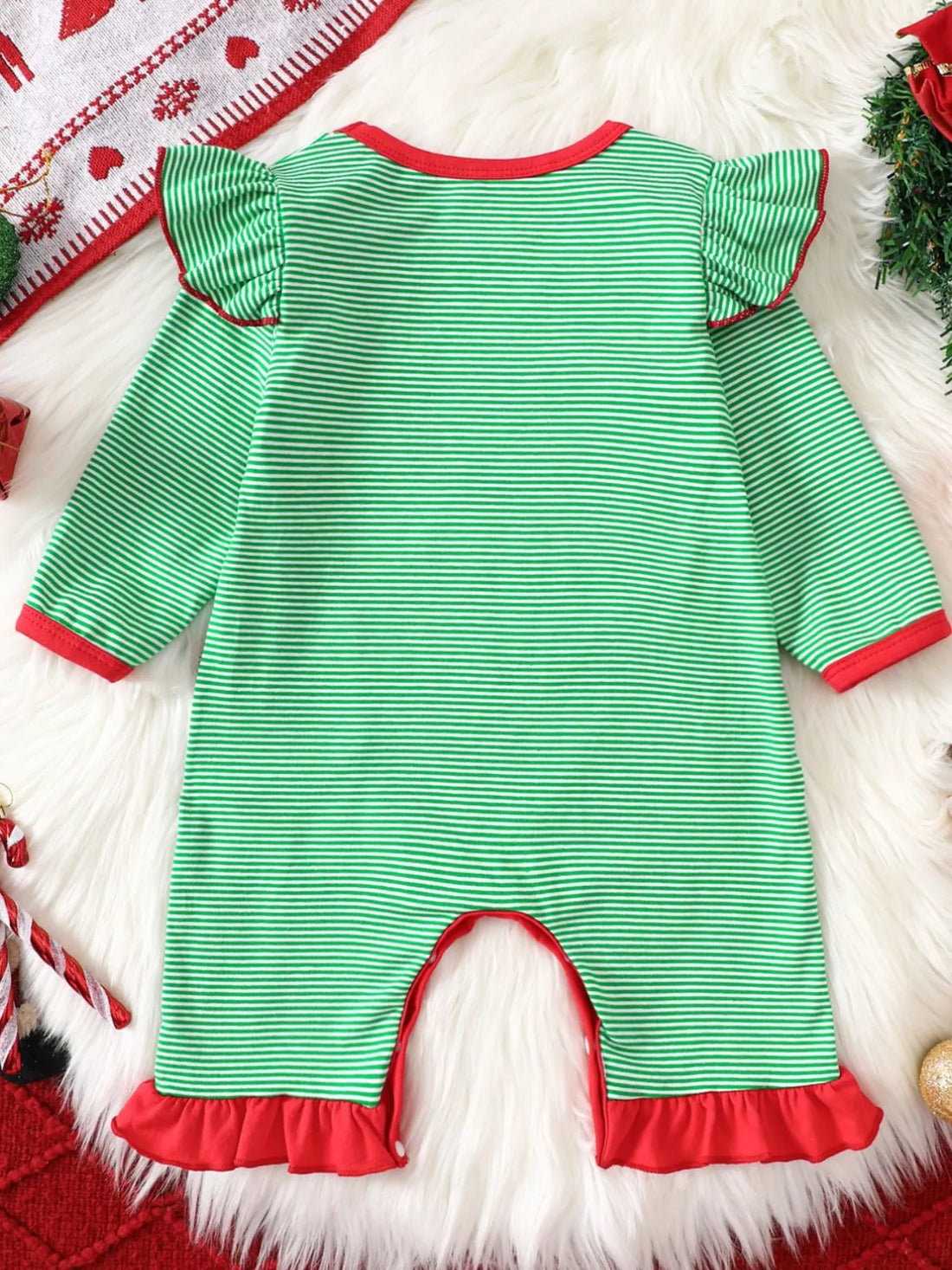 Children's Christmas-Themed Striped Snapped Legs Jumpsuit - cas7m