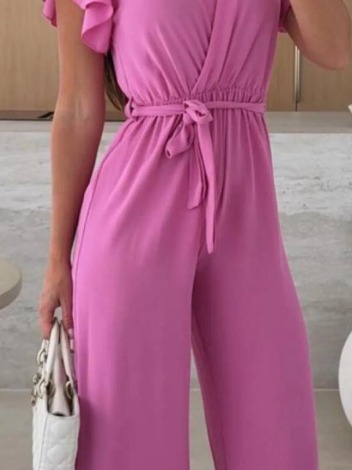 Tied Ruffled Wide Leg Jumpsuit - cas7m