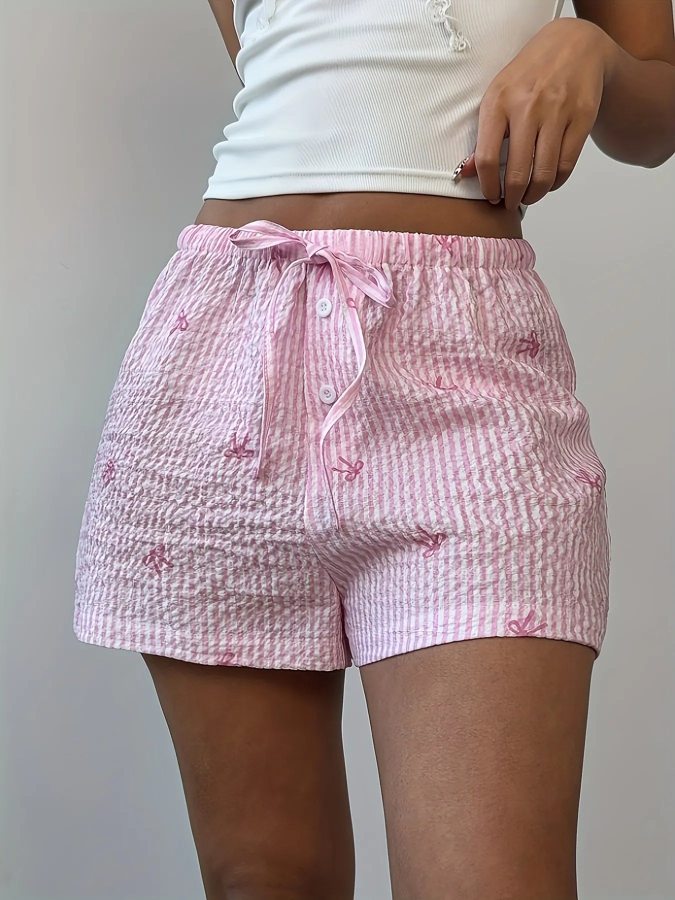 Bow Striped Drawstring Casual Shorts - cas7m