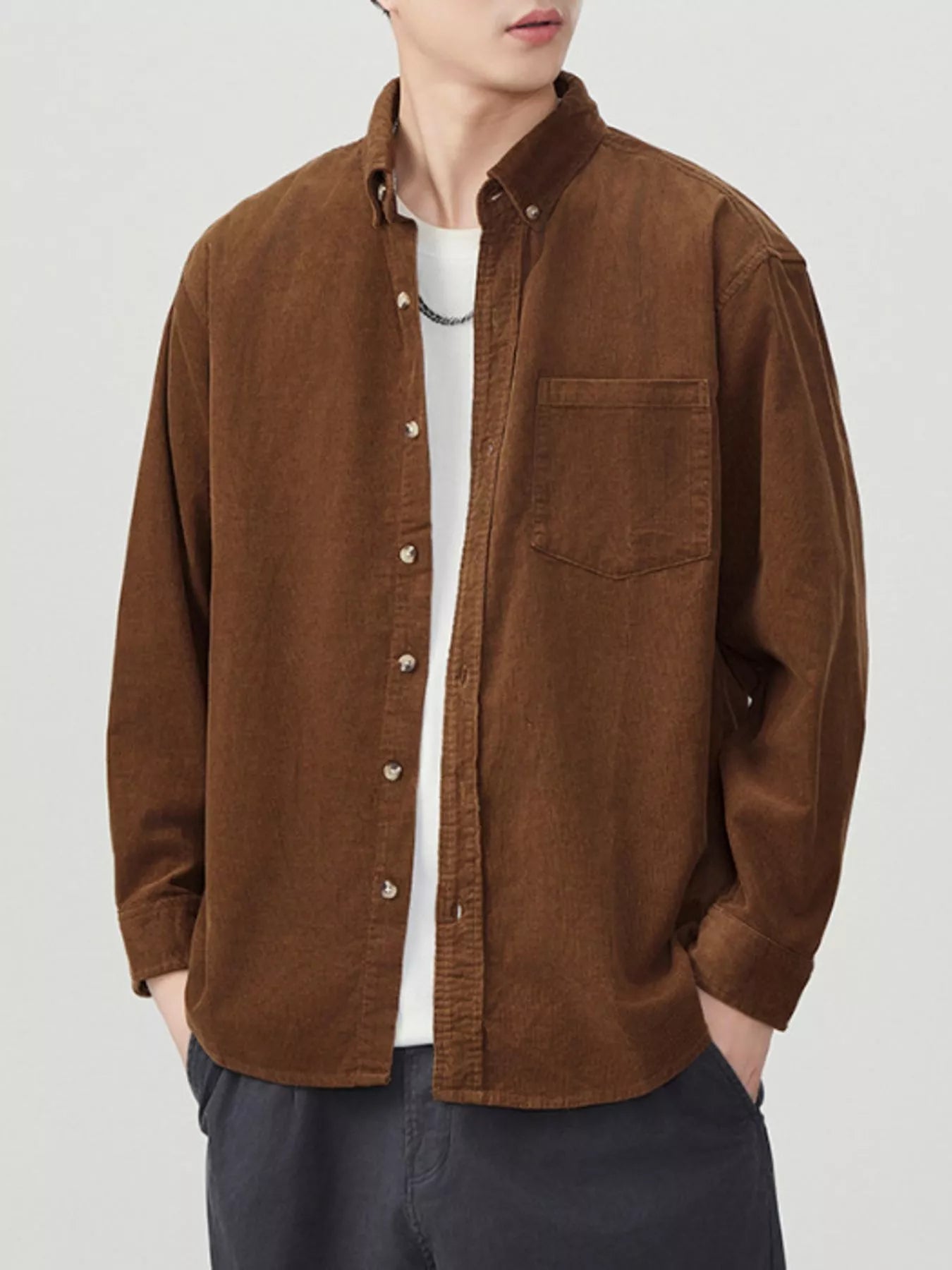 Men's Plus Size Button Up Long Sleeve Shirt - cas7m