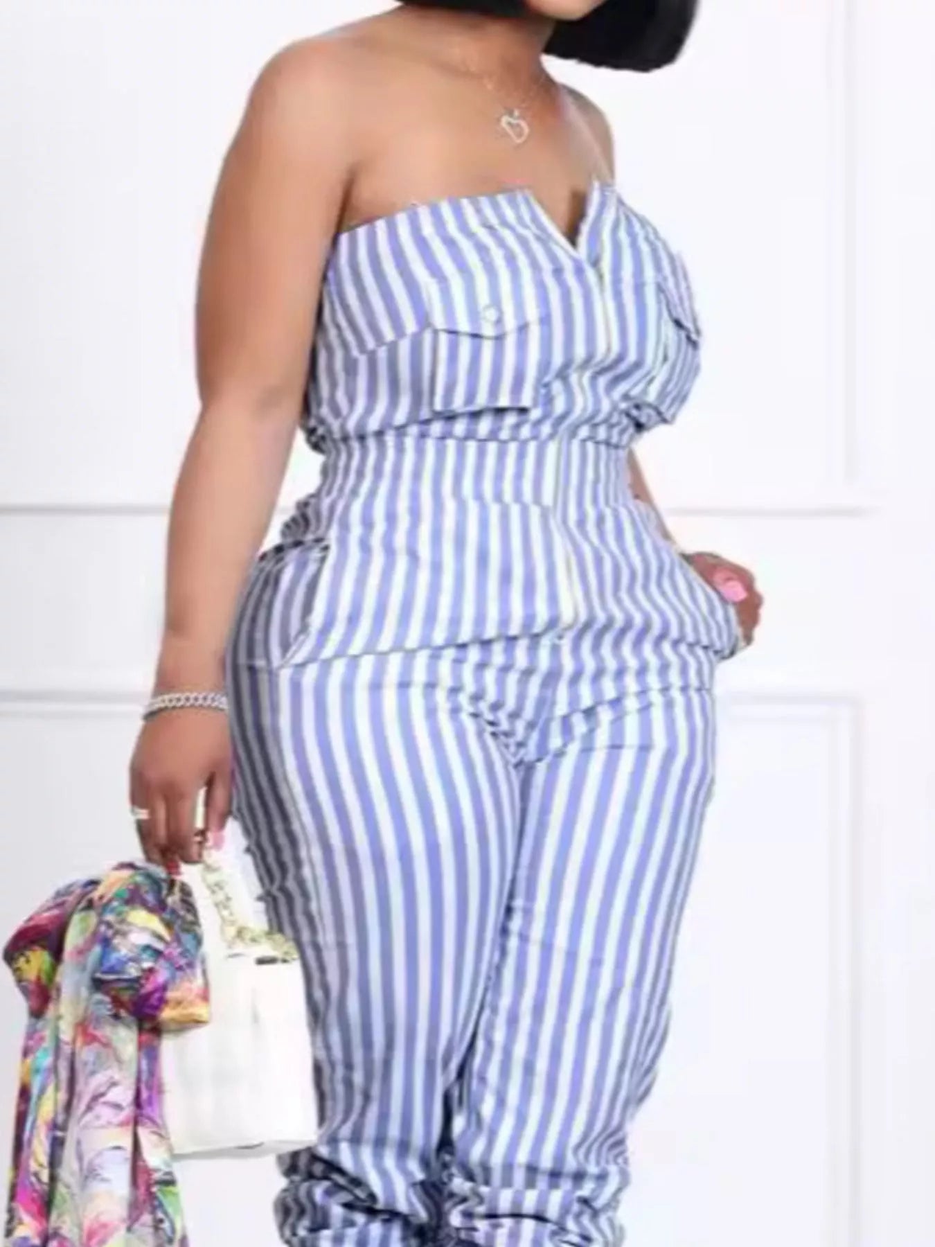 Striped Tube Casual Jumpsuit - cas7m