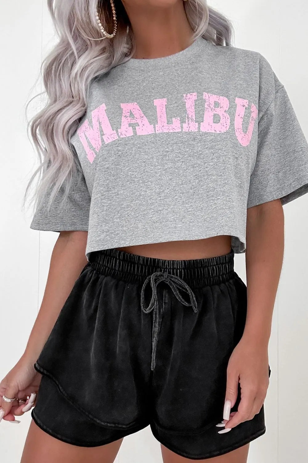 Mineral Wash French Terry High Waist Casual Shorts - cas7m
