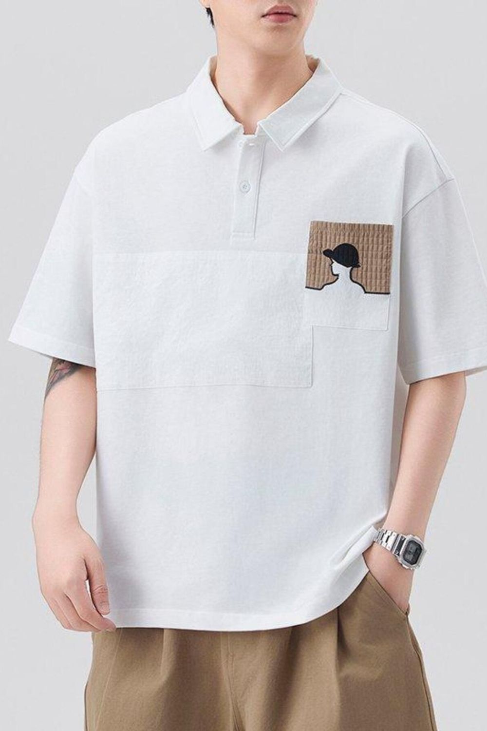 Men's Plus Size Embroidered Pocket Polo Shirt - cas7m