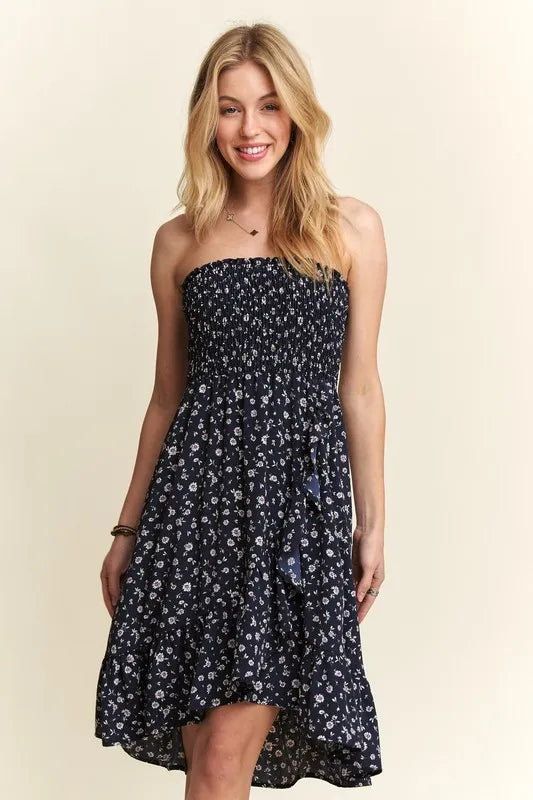 ADORA Smocked Floral Tube Dress with Pockets - cas7m
