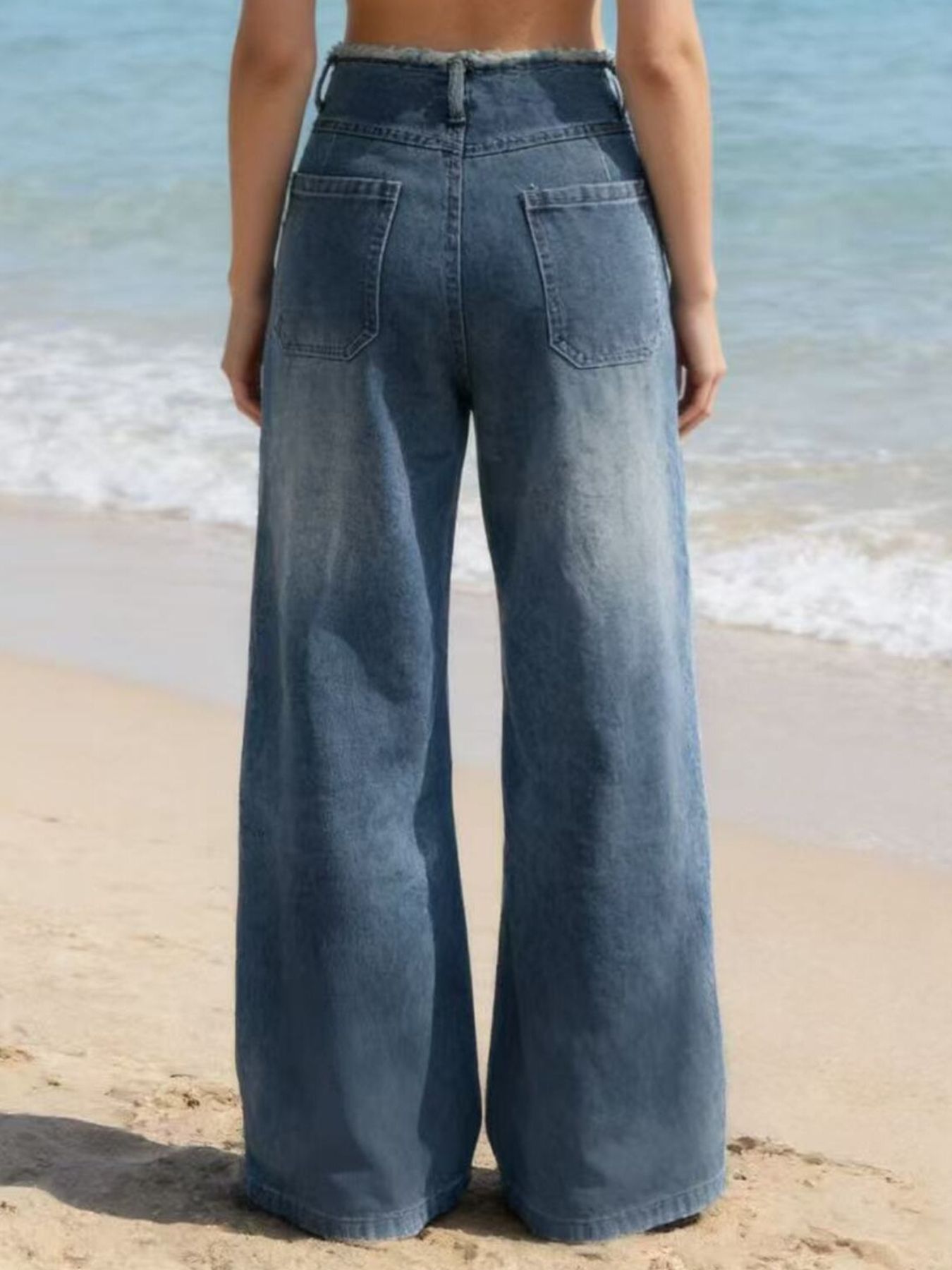 Frayed Hem Wide Leg Jeans - cas7m