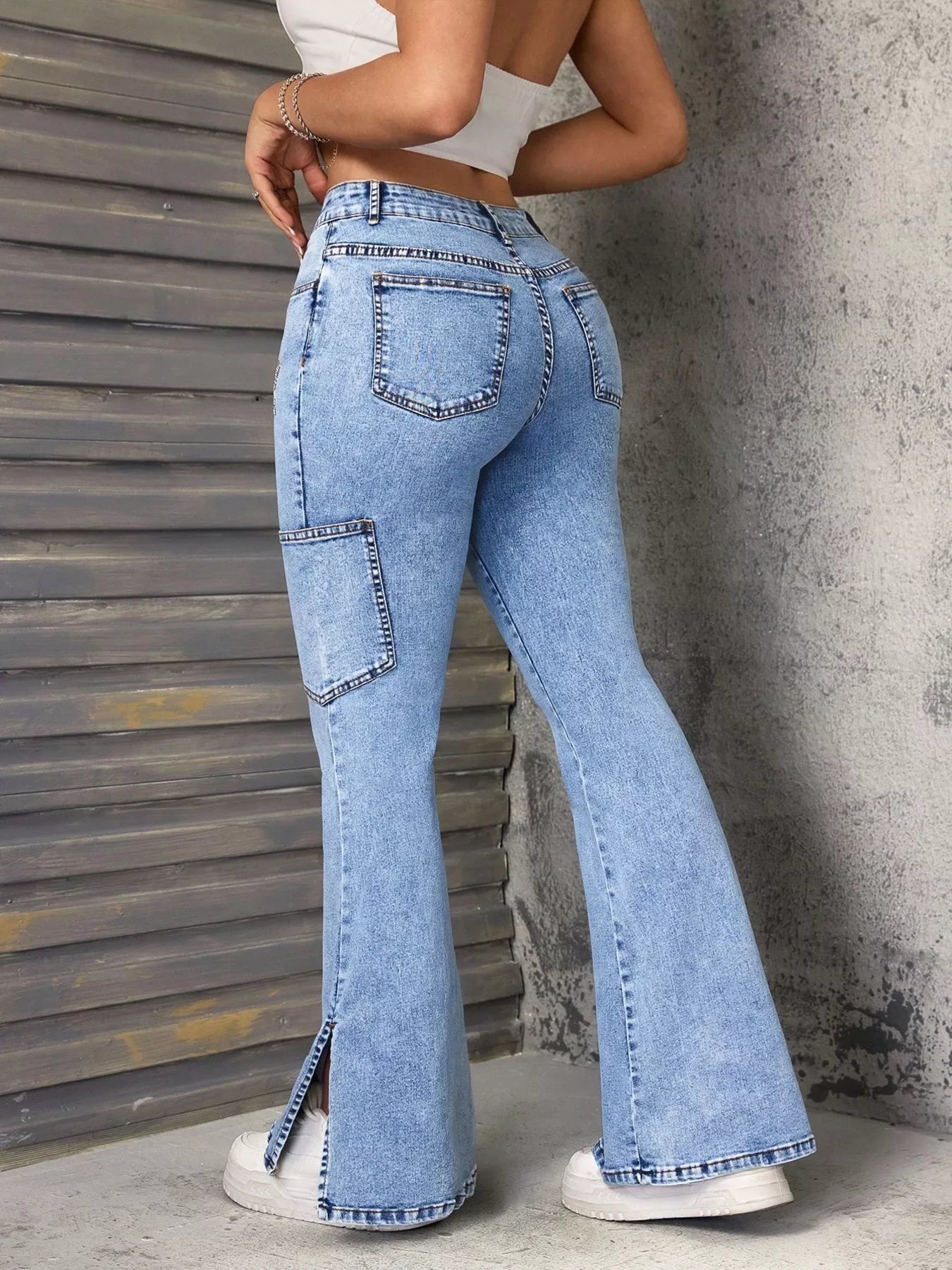 Slit Star Flare Leg Jeans - cas7m