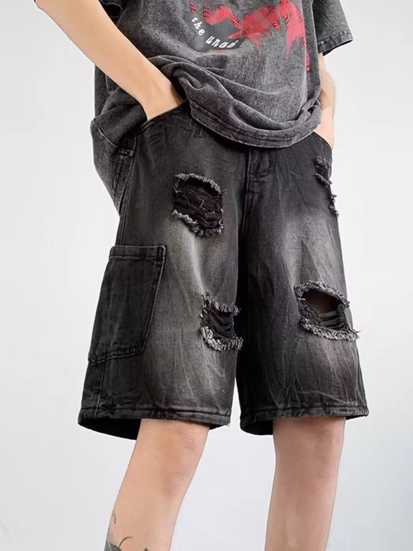 Men's Plus Size Distressed Wide Leg Denim Shorts - cas7m