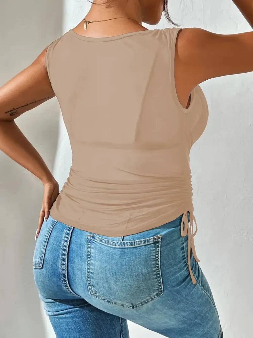 Side Drawstring Ruched Tank - cas7m