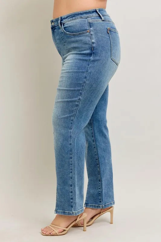 Judy Blue Full Size High Waist Vintage Wash Front Seam & Slit Straight Plus Size - cas7m