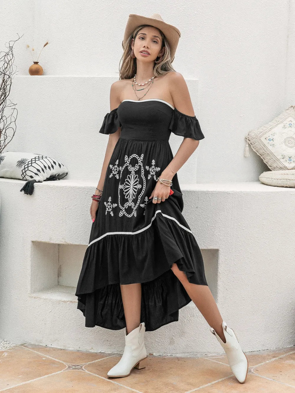 High-Low Off-Shoulder Dress - cas7m