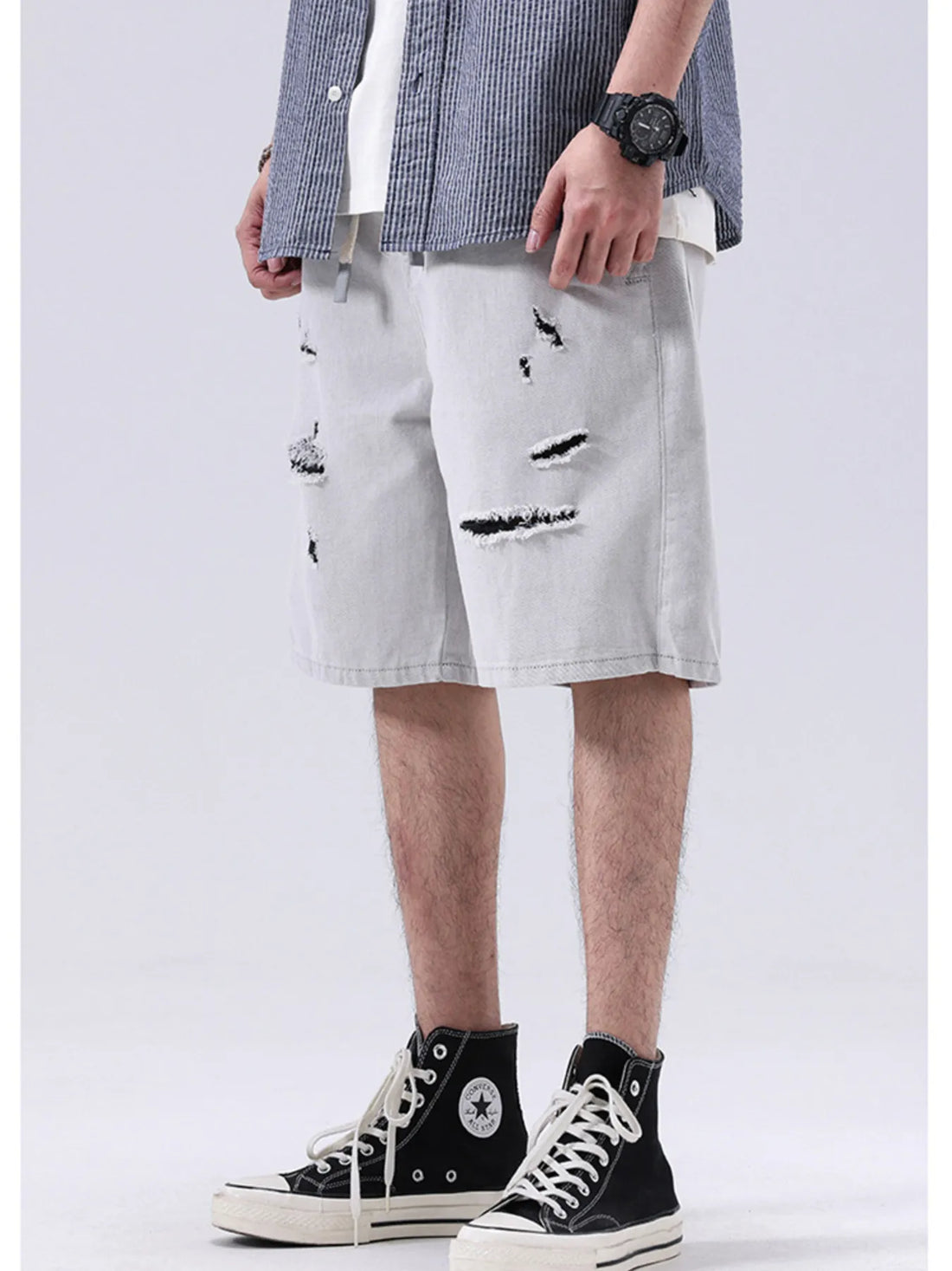 Men's Distressed Loose Fit Denim Shorts - cas7m