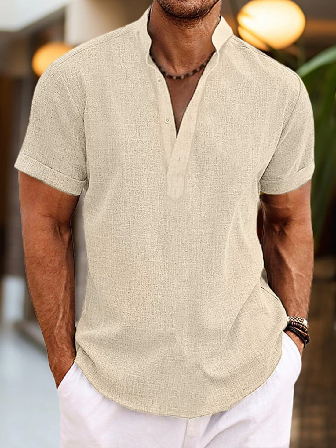 Men's Full Size Casual Short Sleeve Henley Shirt Plus Size - cas7m